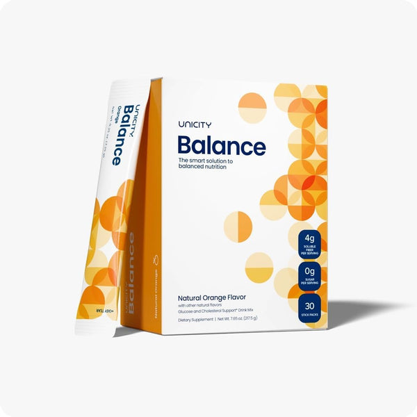 Unicity Balance Fiber Supplement | Supports Healthy Glucose Response & Fullness | Pre-Meal Soluble Fiber Drink Mix | Natural Orange | 30 Stick Packs