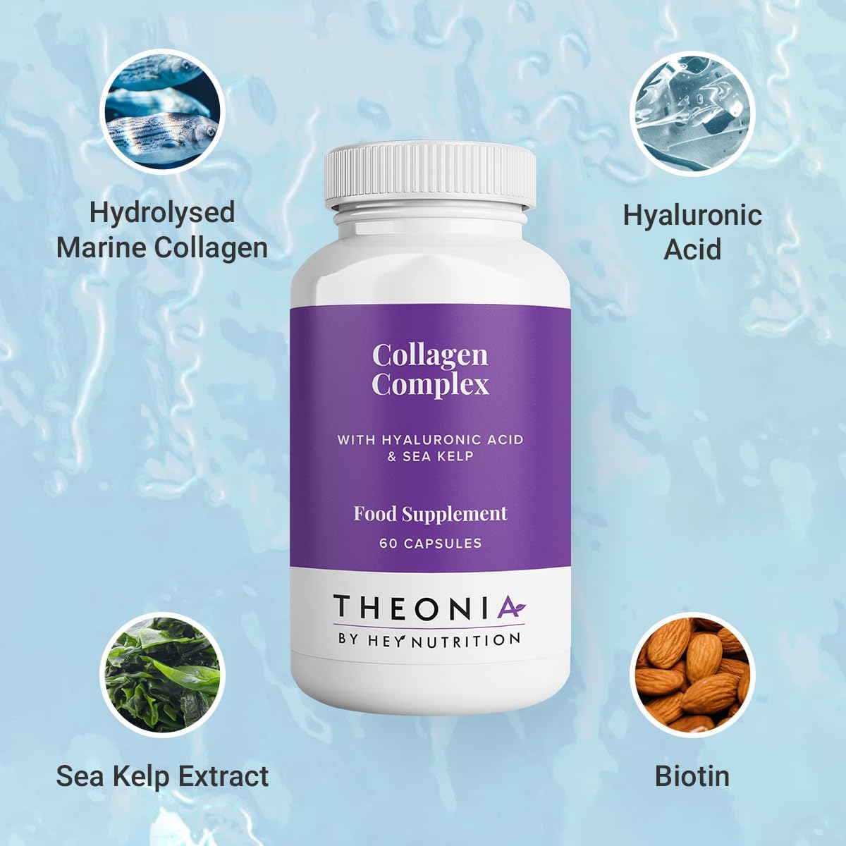 Collagen Complex Hyaluronic Acid & Sea Kelp Vitamin E, C, Biotin - Healthy Nails, Skin, Hair Joints Metabolism
