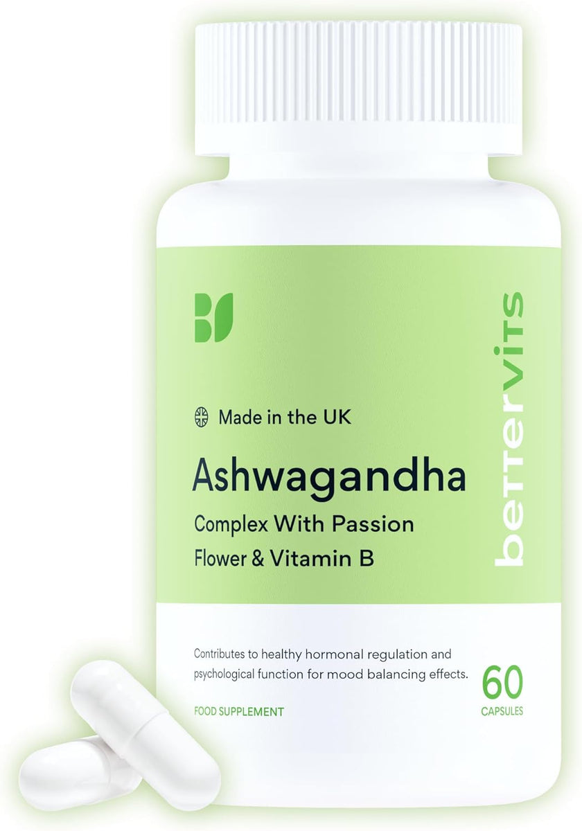 Ashwagandha High Strength Complex with Passion Flower & Vitamin B | Organic KSM-66 Ashwagandha 800mg | Stress & Cortisol Support Supplement | 60 Capsules