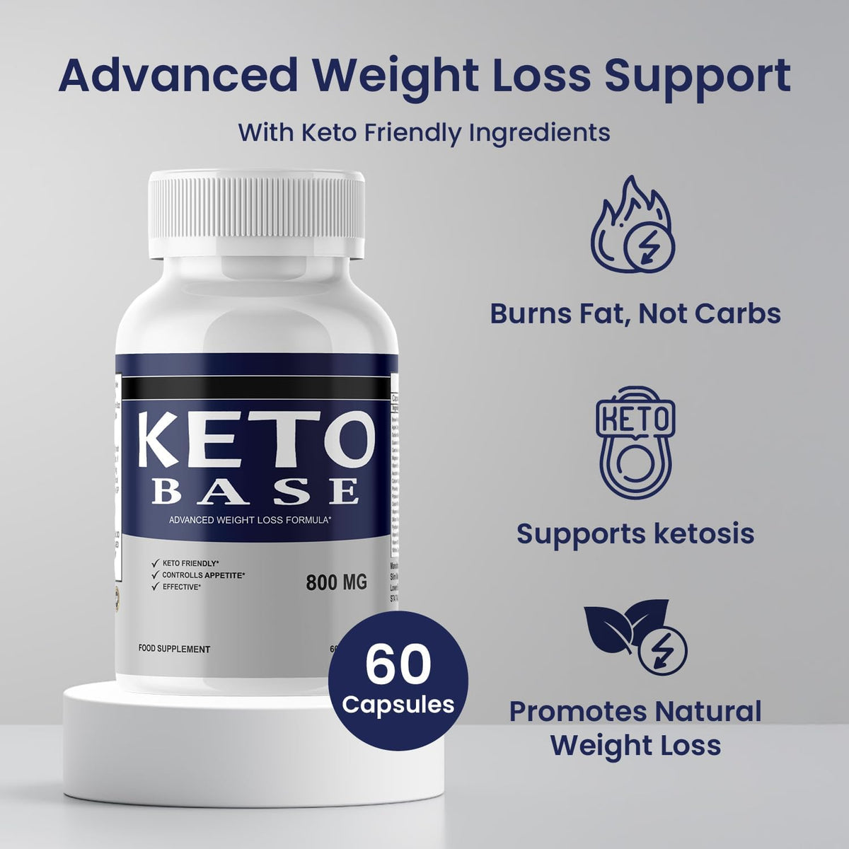 Keto Base Weight Management Capsules – All-Natural Vegan Supplement with Cinnamon Bark, Biotin, Guggul Extract, Weight Management Support, 60 Capsules