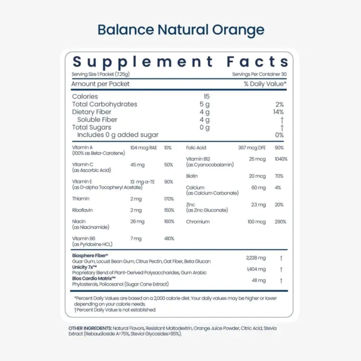 Unicity Balance Fiber Supplement | Supports Healthy Glucose Response & Fullness | Pre-Meal Soluble Fiber Drink Mix | Natural Orange | 30 Stick Packs