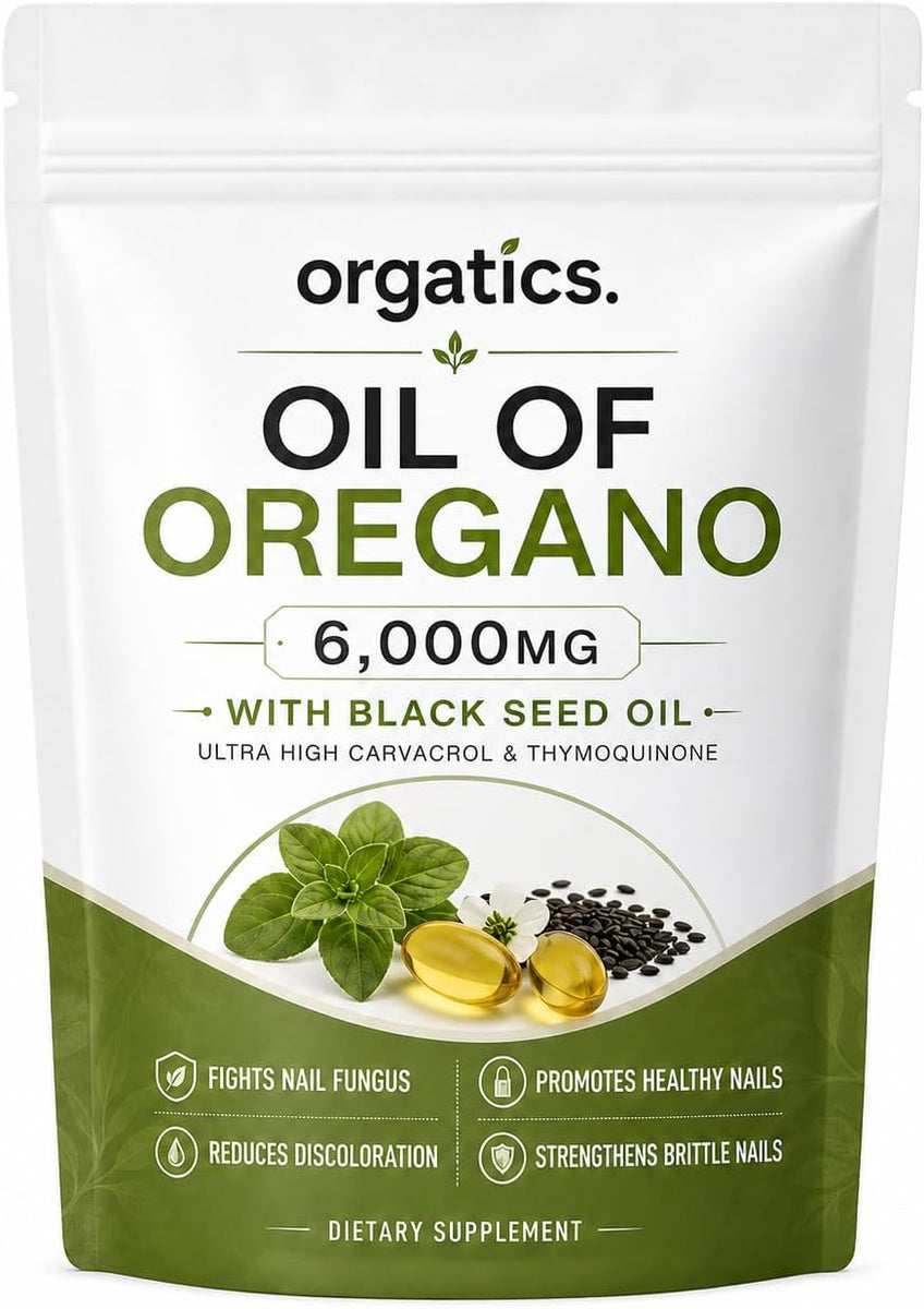 ORGATICS Oil of Oregano 6,000 MG with Black Seed Oil Softgels, Botanical Oil Supplement with Carvacrol & Thymoquinone, Easy-to-Swallow Oregano Oil Capsules for Daily Wellness Routine