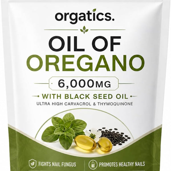 ORGATICS Oil of Oregano 6,000 MG with Black Seed Oil Softgels, Botanical Oil Supplement with Carvacrol & Thymoquinone, Easy-to-Swallow Oregano Oil Capsules for Daily Wellness Routine