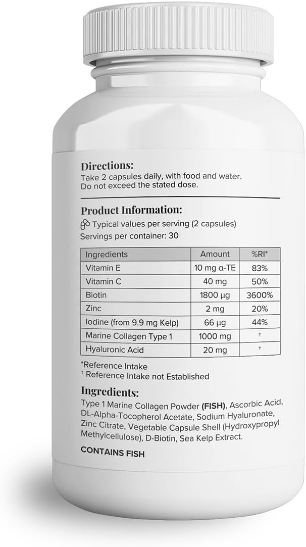 Collagen Complex Hyaluronic Acid & Sea Kelp Vitamin E, C, Biotin - Healthy Nails, Skin, Hair Joints Metabolism