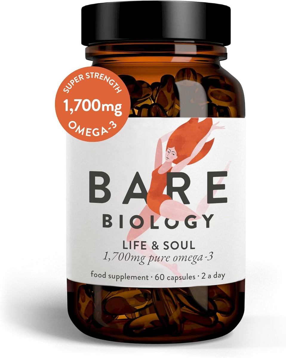 Bare Biology 1,700mg Omega-3 Super-Strength Fish Oil - Life & Soul Daily Omega 3 Capsules (1 Month Supply - 60 Capsules)