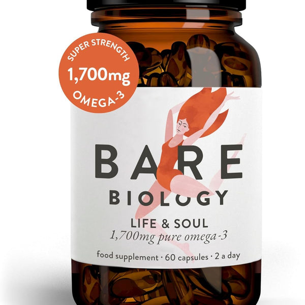 Bare Biology 1,700mg Omega-3 Super-Strength Fish Oil - Life & Soul Daily Omega 3 Capsules (1 Month Supply - 60 Capsules)