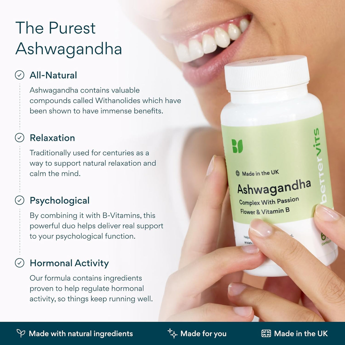 Ashwagandha High Strength Complex with Passion Flower & Vitamin B | Organic KSM-66 Ashwagandha 800mg | Stress & Cortisol Support Supplement | 60 Capsules