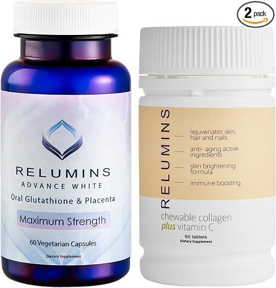 Glutathione & Collagen Supplement Stack – 60 Gluta Placenta Capsules + 60 Peach-Flavored Chewable Collagen Tablets – Skin & Body Support – Daily Wellness Combo – Premium Quality Formula