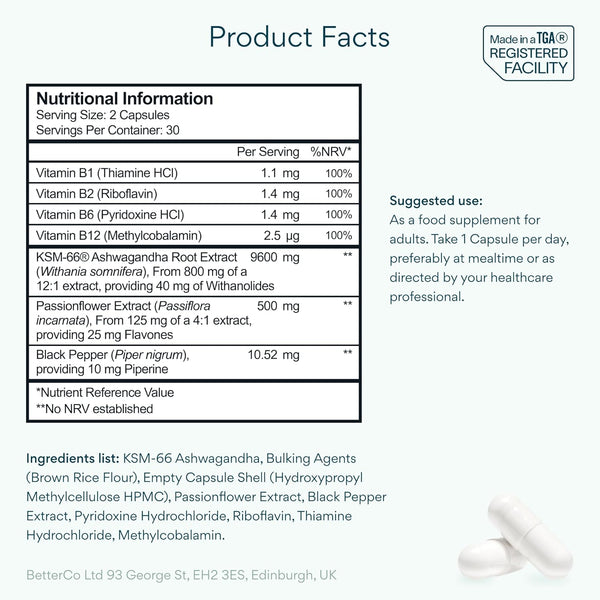 Ashwagandha High Strength Complex with Passion Flower & Vitamin B | Organic KSM-66 Ashwagandha 800mg | Stress & Cortisol Support Supplement | 60 Capsules