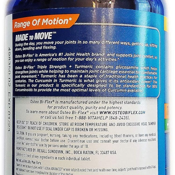 Osteo Bi-Flex, Triple Strength + Turmeric, 200 Tablets, with Glucosamine HCI and Turmeric Curcumin, Joint Supplement for Men and Women