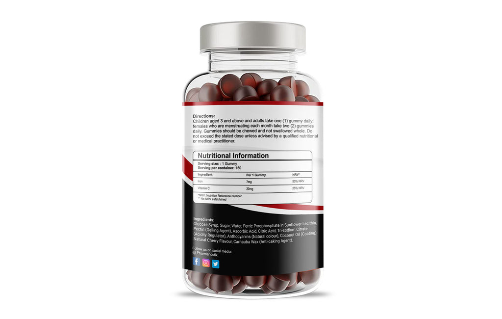 Iron & Vitamin C Vegan Gummies - 150 Natural Cherry Flavour